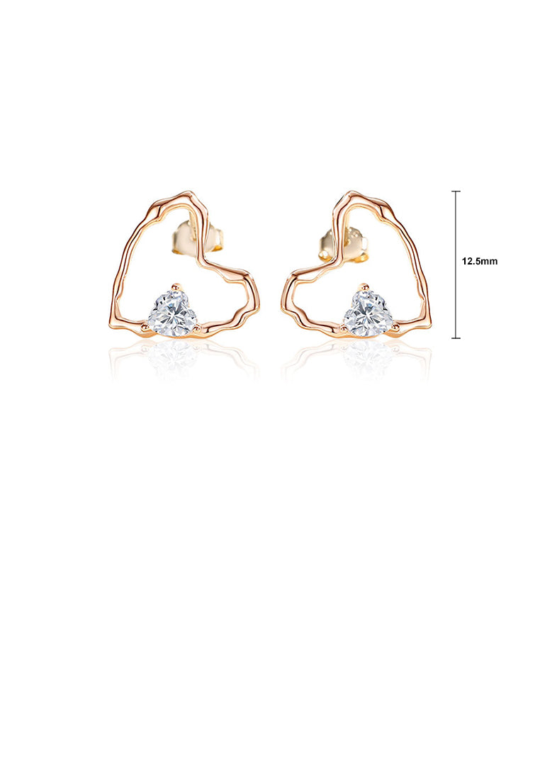 925 Sterling Silver Plated Rose Gold Simple and Fashion Hollow Irregular Heart-shaped Stud Earrings with Cubic Zirconia - Luxurious Look