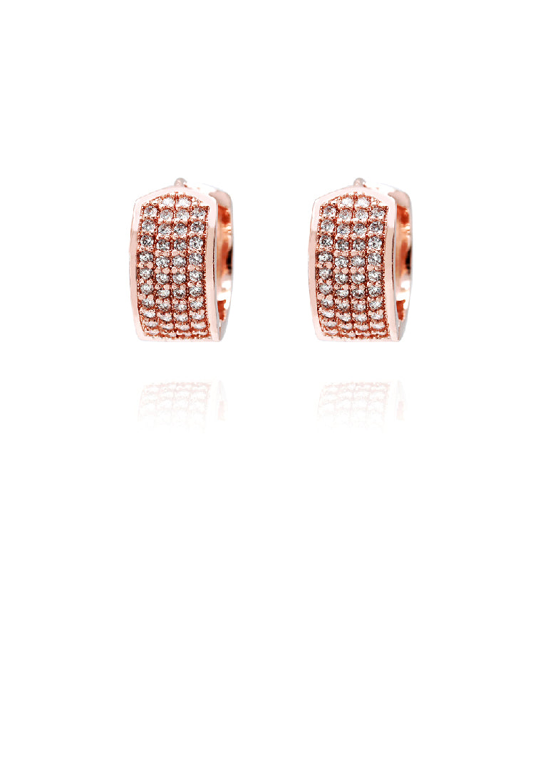 Simple Brilliant Plated Rose Gold Geometric Hoop Earrings with White Cubic Zirconia - Luxurious Look