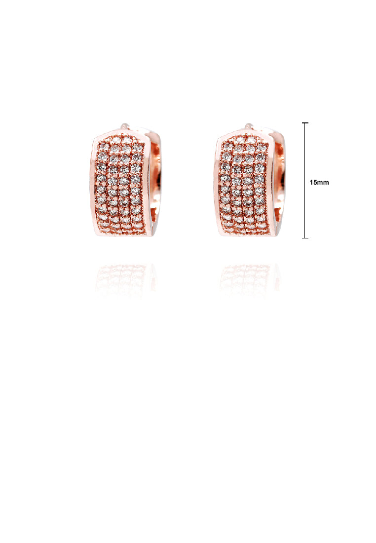 Simple Brilliant Plated Rose Gold Geometric Hoop Earrings with White Cubic Zirconia - Luxurious Look