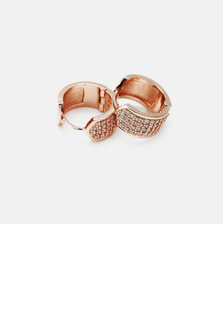 Simple Brilliant Plated Rose Gold Geometric Hoop Earrings with White Cubic Zirconia - Luxurious Look