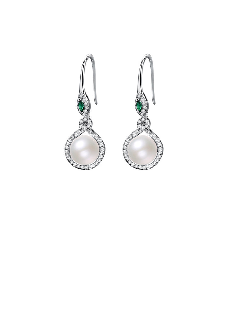 925 Sterling Silver Fashion Elegant Geometric Imitation Pearl Earrings with Cubic Zirconia - Luxurious Look