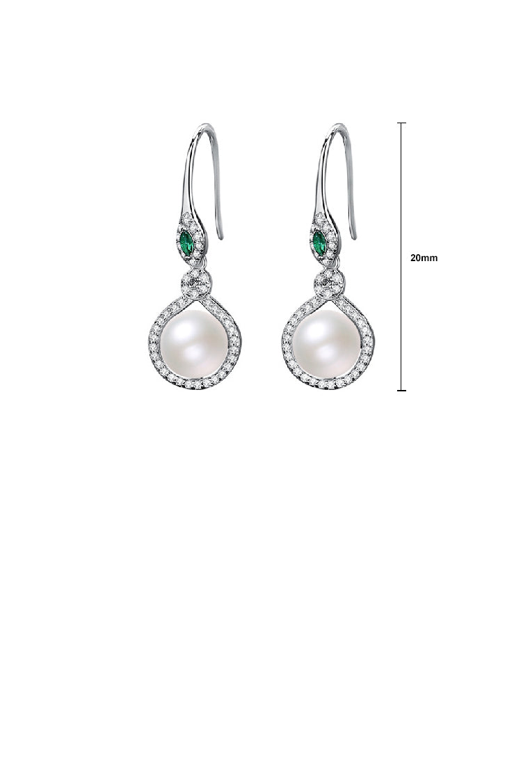925 Sterling Silver Fashion Elegant Geometric Imitation Pearl Earrings with Cubic Zirconia - Luxurious Look