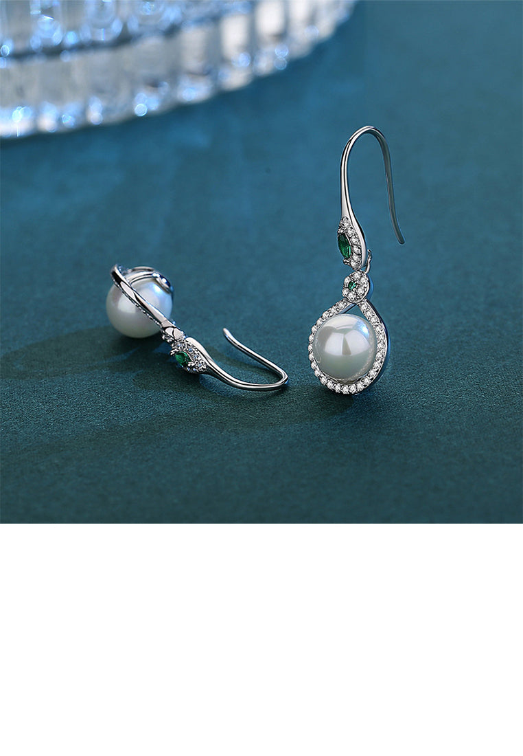 925 Sterling Silver Fashion Elegant Geometric Imitation Pearl Earrings with Cubic Zirconia - Luxurious Look