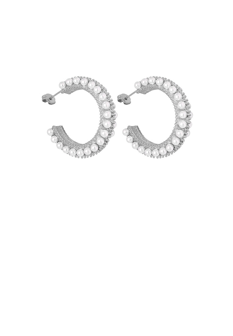 Fashion and Elegant 316L Stainless Steel C-shaped Geometric Stud Earrings with Imitation Pearls