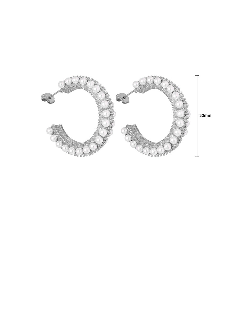 Fashion and Elegant 316L Stainless Steel C-shaped Geometric Stud Earrings with Imitation Pearls