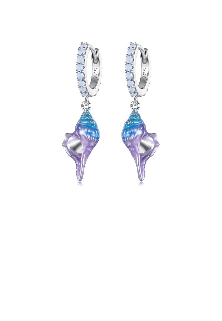 925 Sterling Silver Fashion Temperament Gradient Enamel Conch Earrings with Cubic Zirconia - Luxurious Look