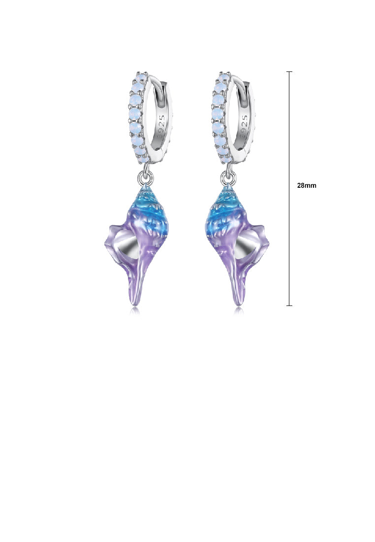 925 Sterling Silver Fashion Temperament Gradient Enamel Conch Earrings with Cubic Zirconia - Luxurious Look