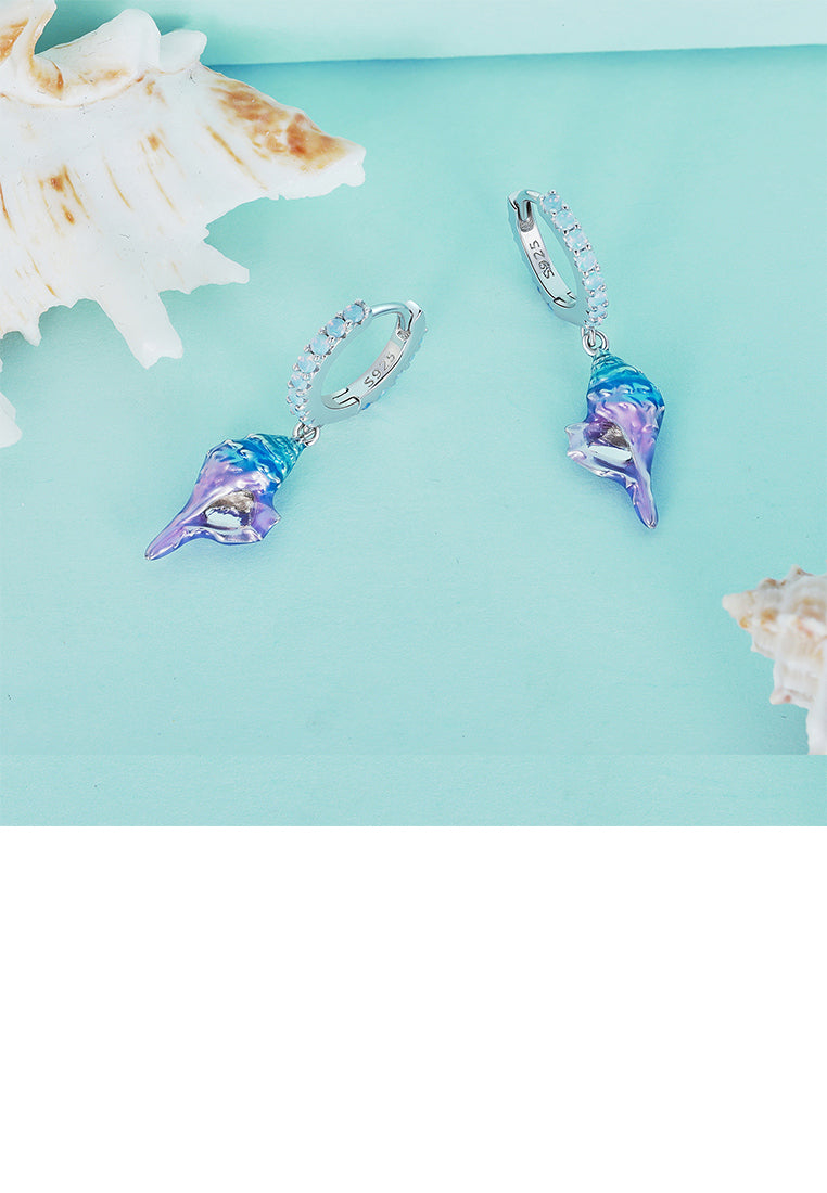 925 Sterling Silver Fashion Temperament Gradient Enamel Conch Earrings with Cubic Zirconia - Luxurious Look