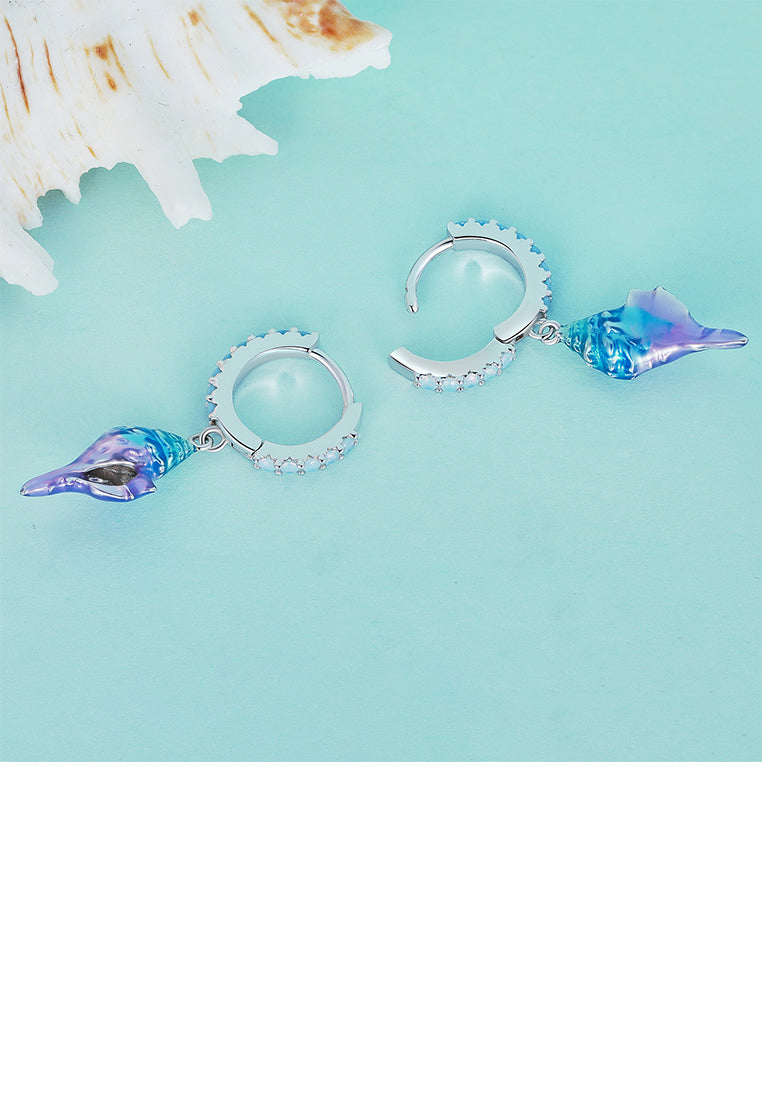 925 Sterling Silver Fashion Temperament Gradient Enamel Conch Earrings with Cubic Zirconia - Luxurious Look