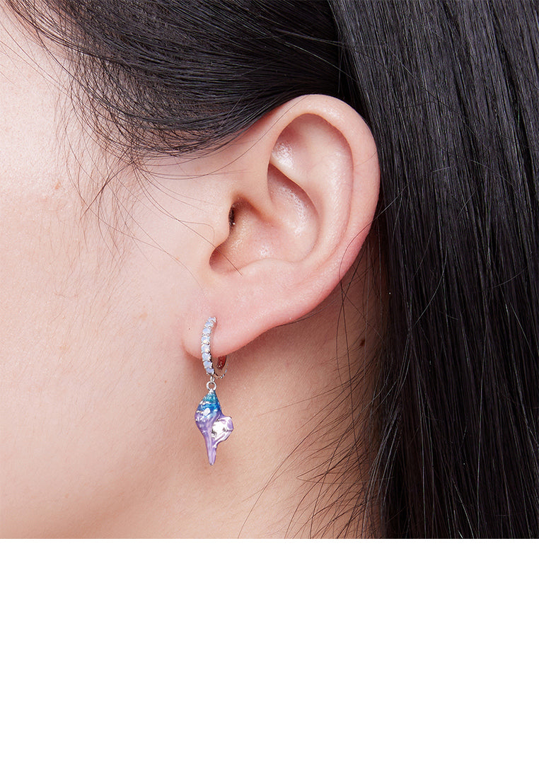 925 Sterling Silver Fashion Temperament Gradient Enamel Conch Earrings with Cubic Zirconia - Luxurious Look