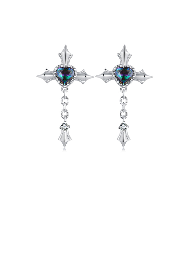 925 Sterling Silver Fashion Personalized Heart Cross Stud Earrings with Cubic Zirconia - Luxurious Look