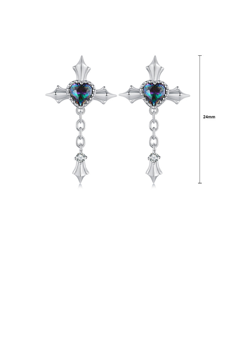 925 Sterling Silver Fashion Personalized Heart Cross Stud Earrings with Cubic Zirconia - Luxurious Look