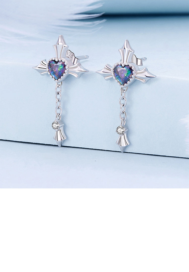 925 Sterling Silver Fashion Personalized Heart Cross Stud Earrings with Cubic Zirconia - Luxurious Look
