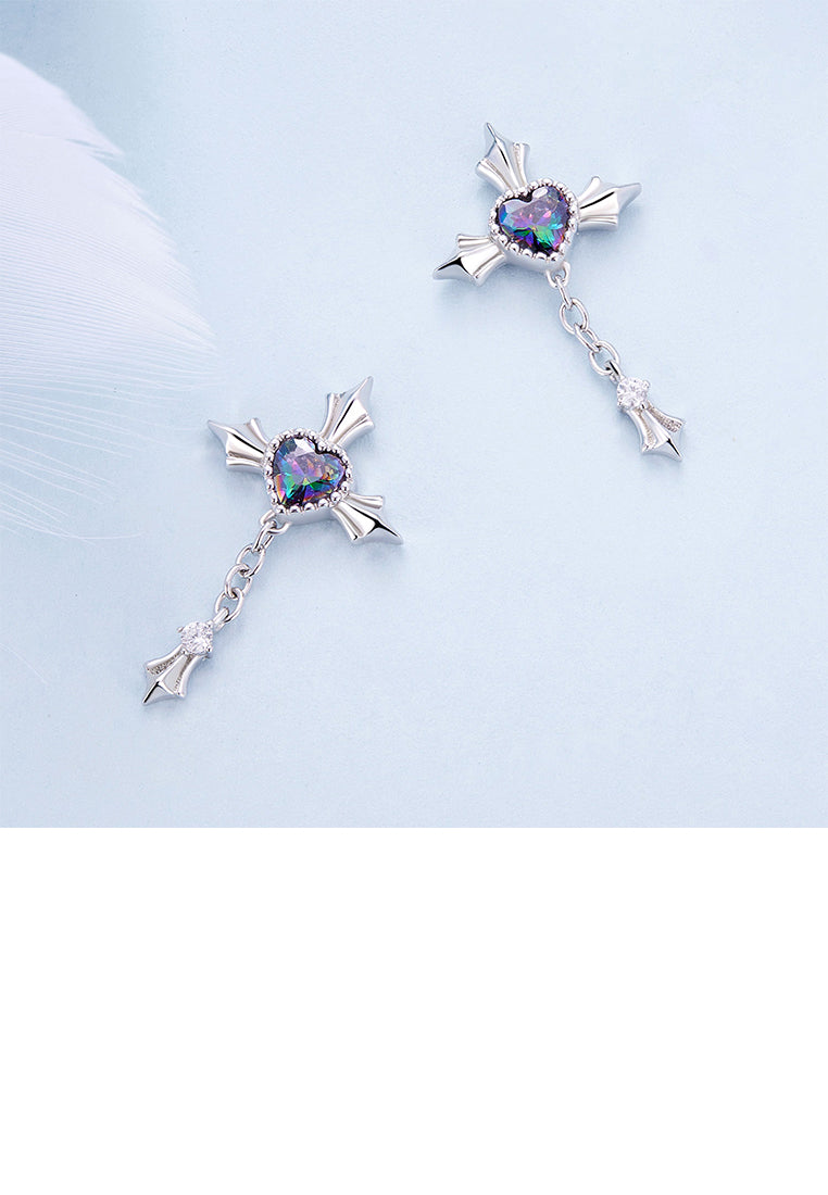 925 Sterling Silver Fashion Personalized Heart Cross Stud Earrings with Cubic Zirconia - Luxurious Look