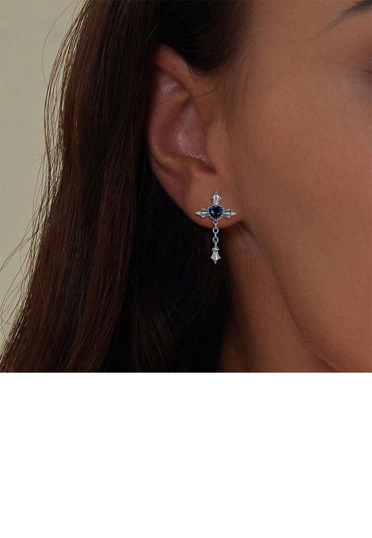 925 Sterling Silver Fashion Personalized Heart Cross Stud Earrings with Cubic Zirconia - Luxurious Look