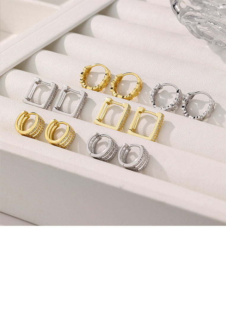 925 Sterling Silver Simple and Personalized Multi-layered Geometric Hoop Earrings with Cubic Zirconia - Luxurious Look