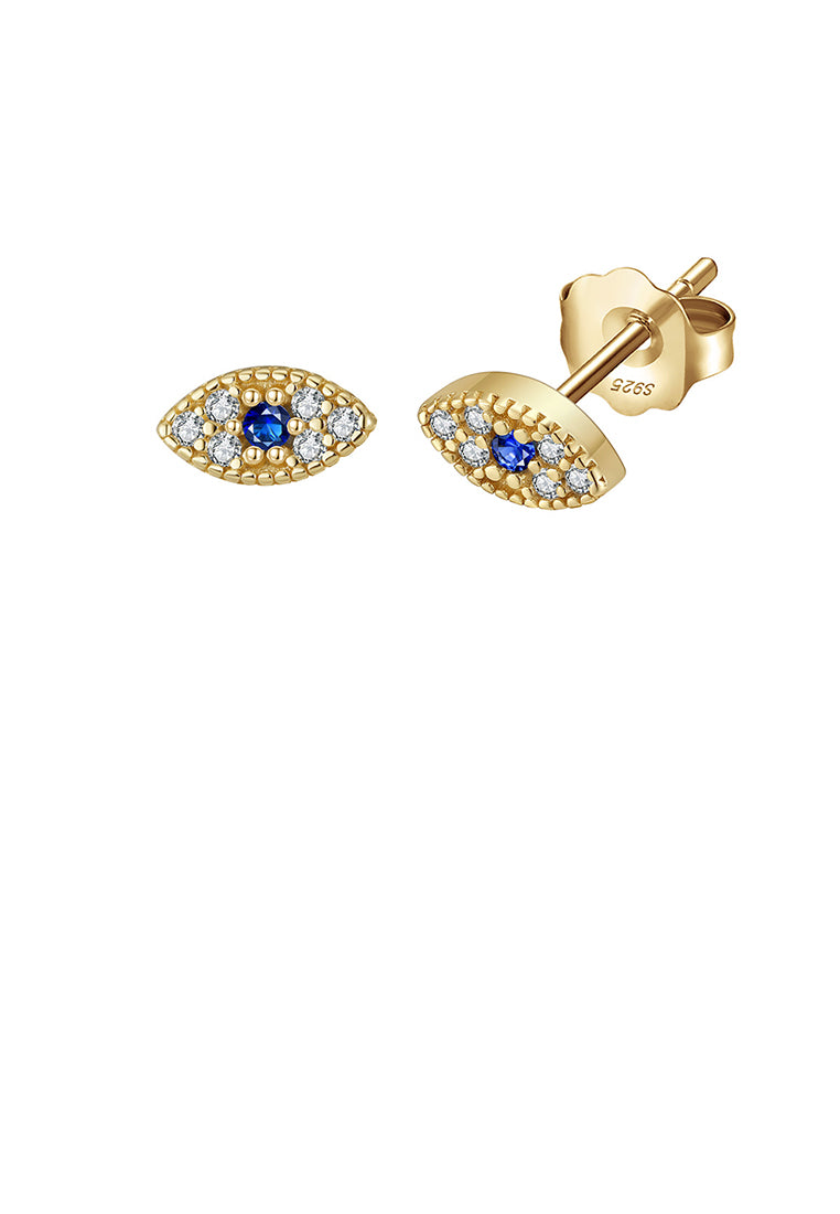 925 Sterling Silver Plated Gold Simple Personalized Devils Eye Stud Earrings with Cubic Zirconia - Luxurious Look