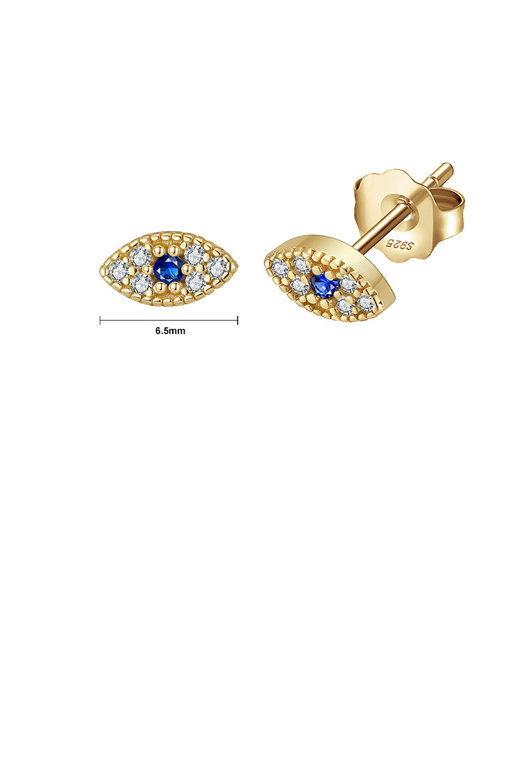 925 Sterling Silver Plated Gold Simple Personalized Devils Eye Stud Earrings with Cubic Zirconia - Luxurious Look