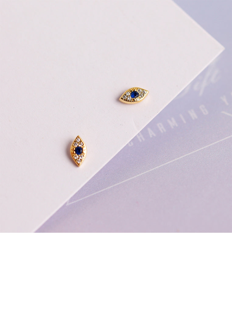925 Sterling Silver Plated Gold Simple Personalized Devils Eye Stud Earrings with Cubic Zirconia - Luxurious Look