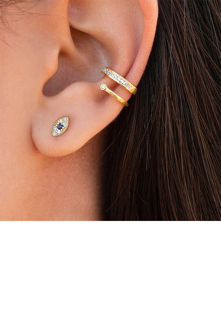 925 Sterling Silver Plated Gold Simple Personalized Devils Eye Stud Earrings with Cubic Zirconia - Luxurious Look