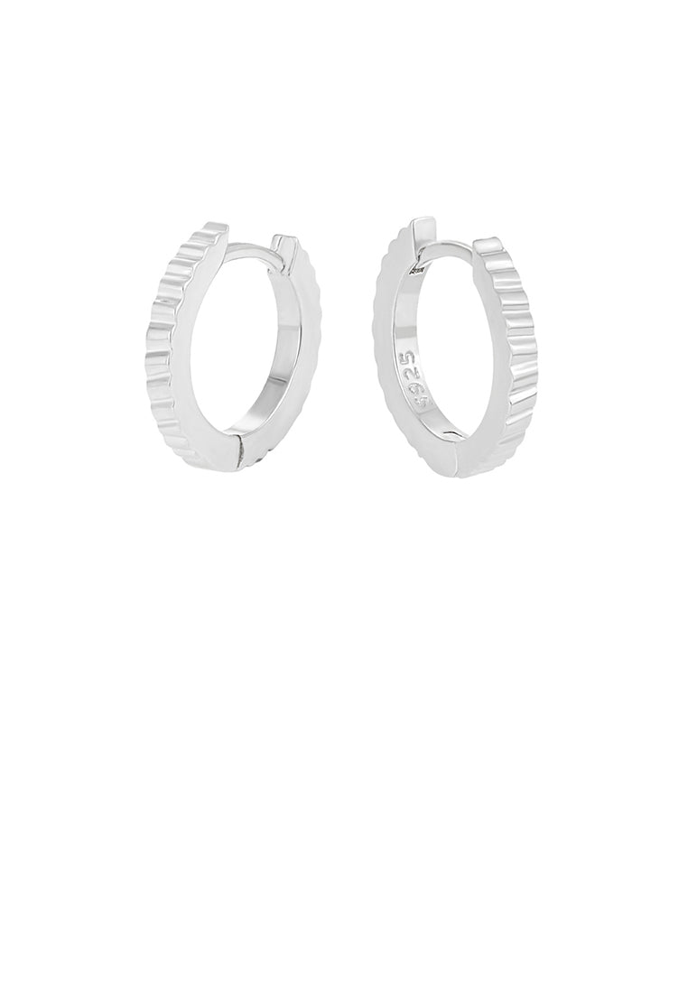 925 Sterling Silver Simple Personalized Pleated Vertical Pattern Geometric Hoop Earrings