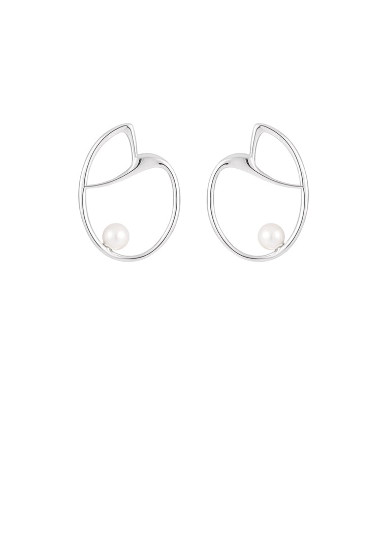 925 Sterling Silver Simple and Fashion Hollow Irregular Heart-shaped Stud Earrings with Imitation Pearls
