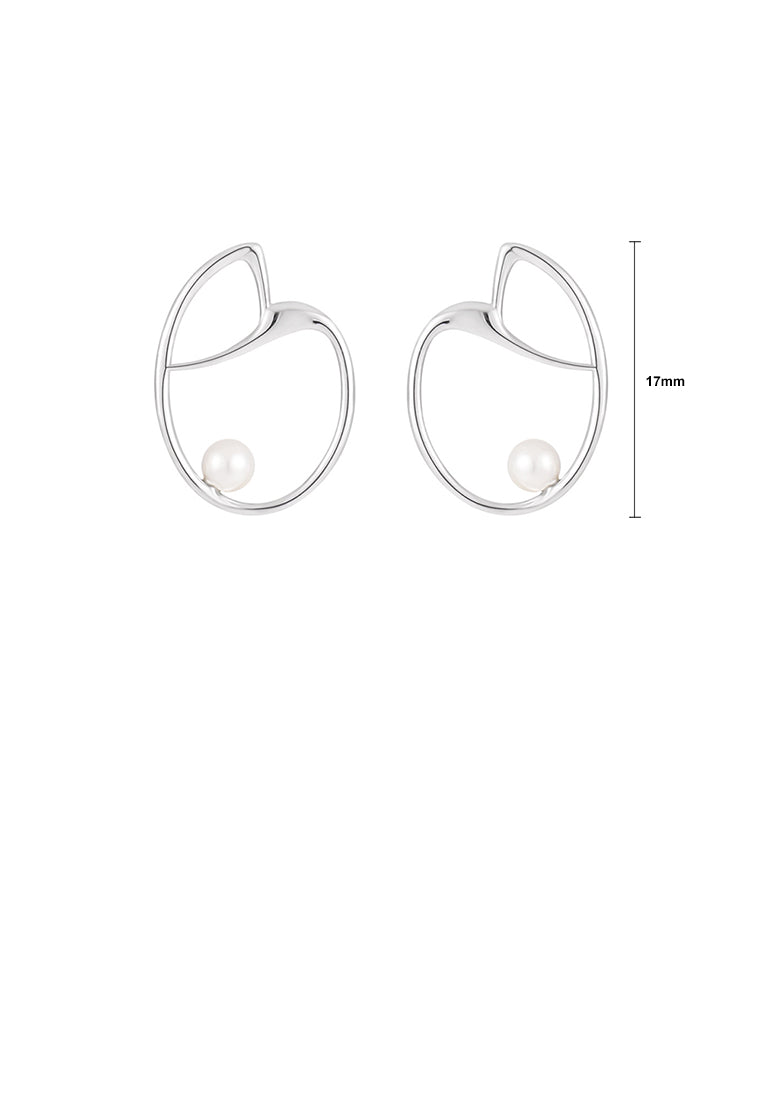 925 Sterling Silver Simple and Fashion Hollow Irregular Heart-shaped Stud Earrings with Imitation Pearls