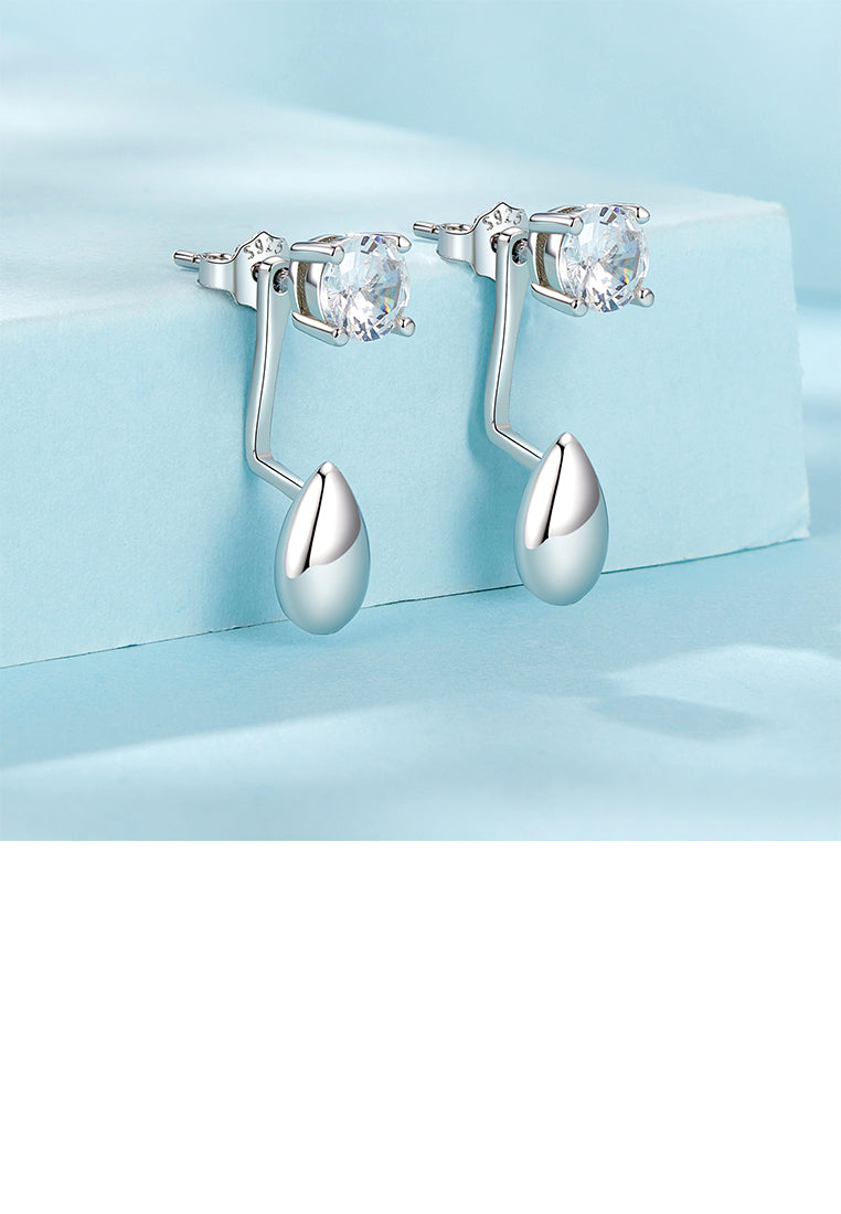 925 Sterling Silver Simple and Fashion Water Drop Shape Geometric Stud Earrings with Cubic Zirconia - Luxurious Look