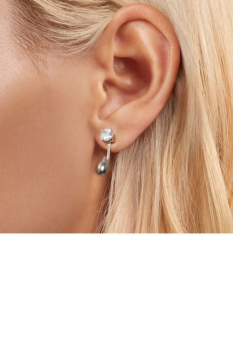 925 Sterling Silver Simple and Fashion Water Drop Shape Geometric Stud Earrings with Cubic Zirconia - Luxurious Look