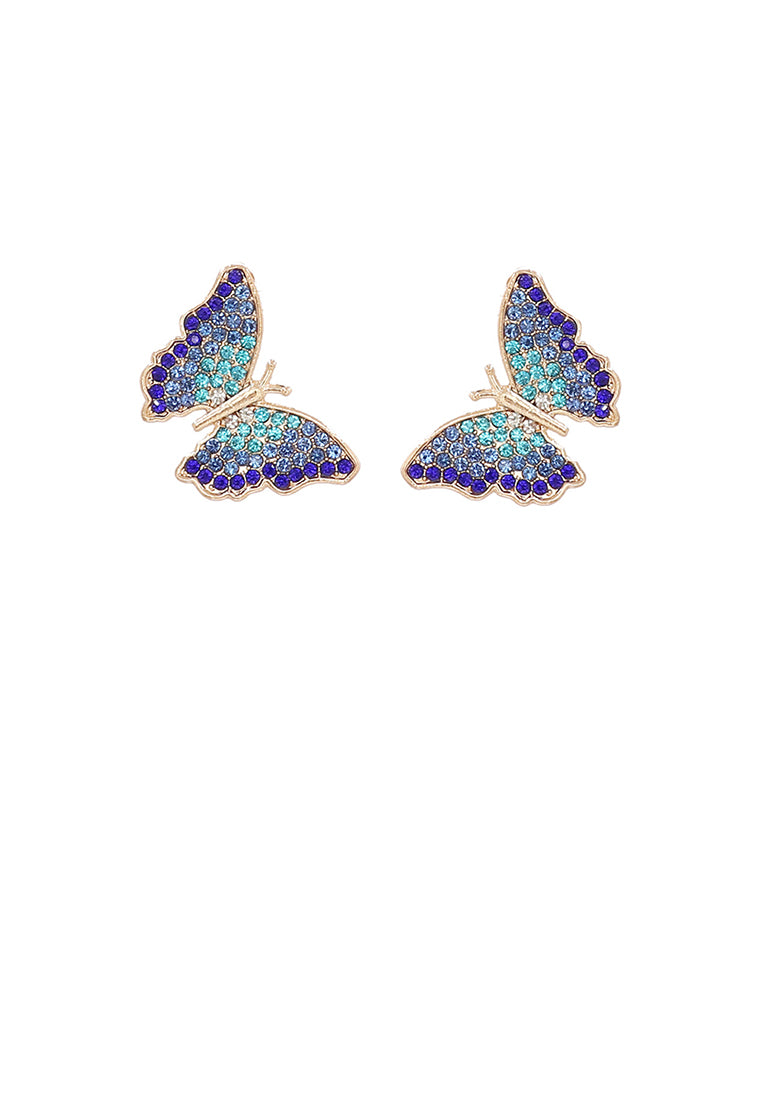 Brilliant Cute Plated Gold Butterfly Stud Earrings with Blue Cubic Zirconia - Luxurious Look