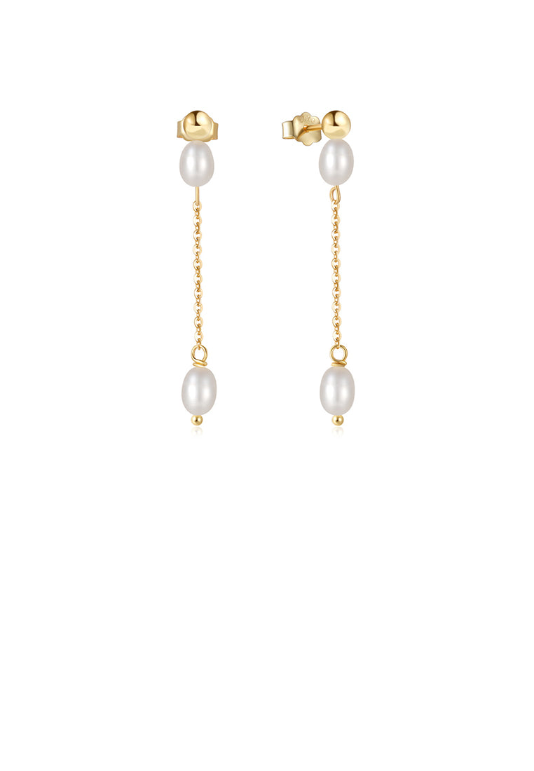 925 Sterling Silver Plated Gold Simple and Elegant Geometric Imitation Pearl Tassel Earrings - Luxurious Look