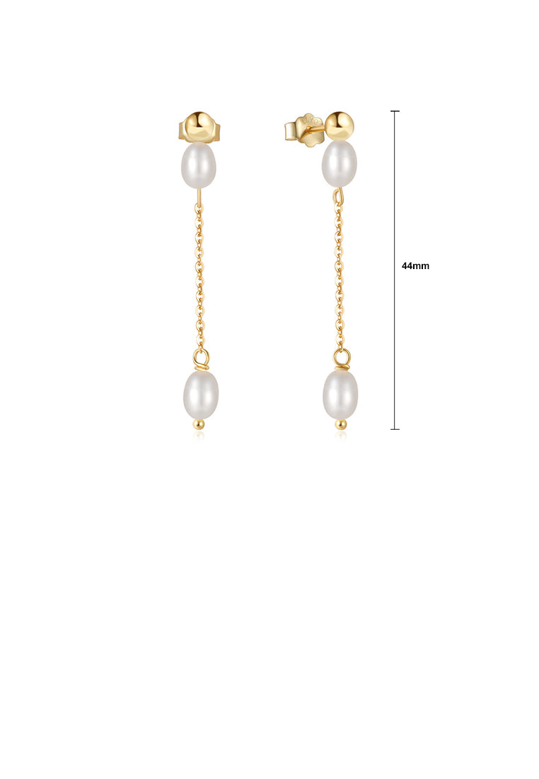 925 Sterling Silver Plated Gold Simple and Elegant Geometric Imitation Pearl Tassel Earrings - Luxurious Look