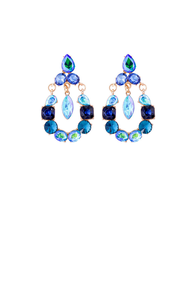 Fashion Plated Gold Hollow Water Drop Geometric Earrings with Blue Cubic Zirconia - Luxurious Look