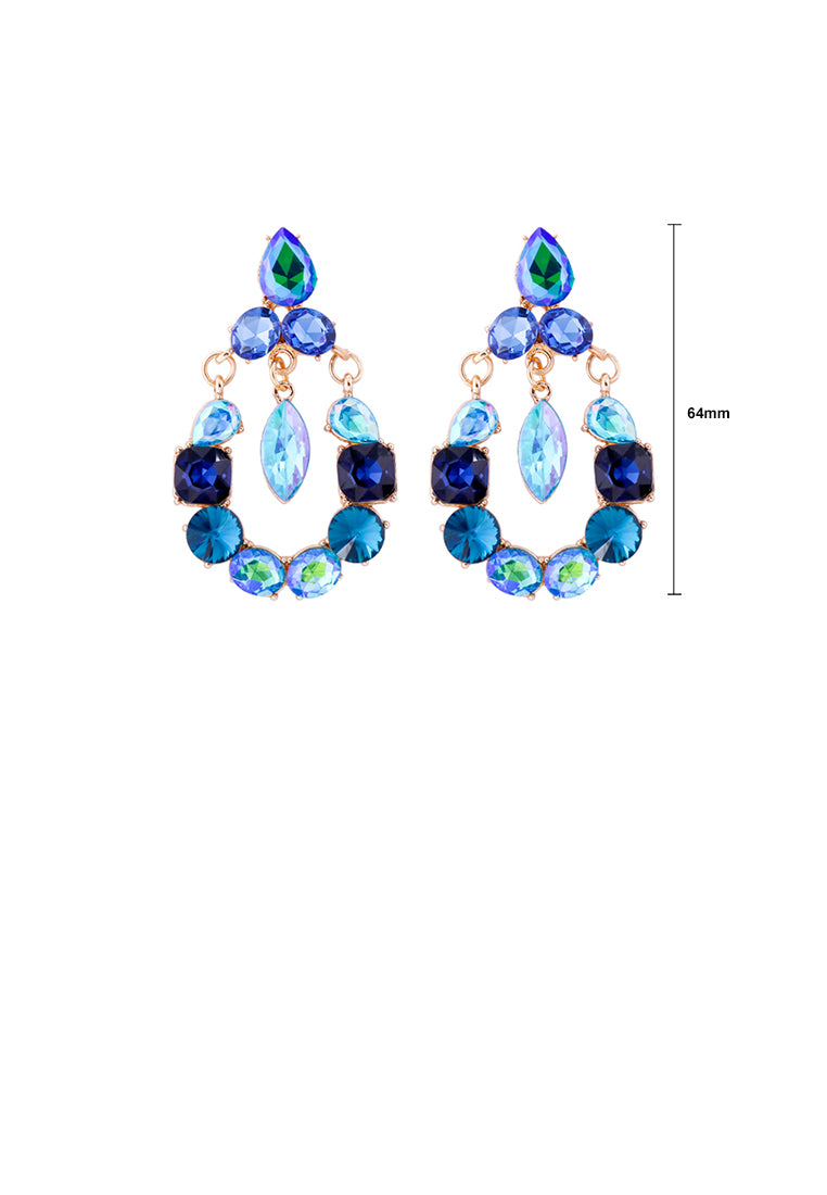 Fashion Plated Gold Hollow Water Drop Geometric Earrings with Blue Cubic Zirconia - Luxurious Look
