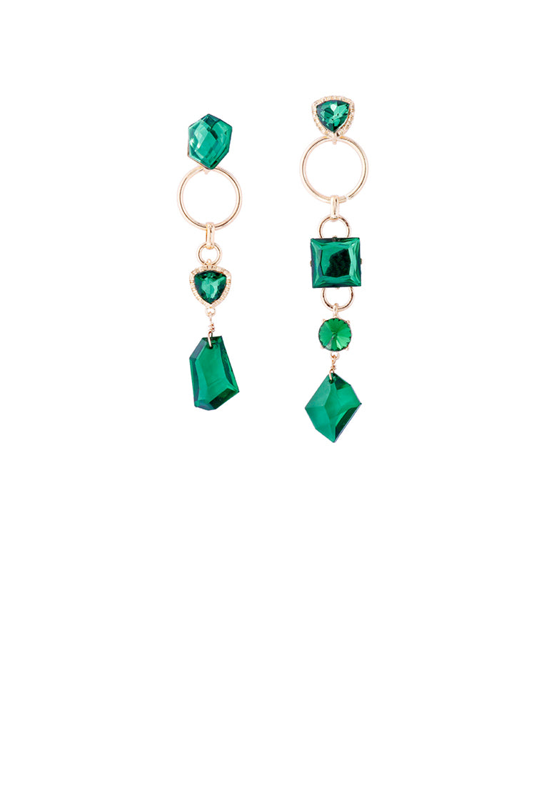Fashion Temperament Plated Gold Irregular Geometric Green Cubic Zirconia Tassel Asymmetric Earrings - Luxurious Look