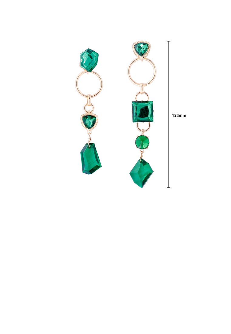 Fashion Temperament Plated Gold Irregular Geometric Green Cubic Zirconia Tassel Asymmetric Earrings - Luxurious Look