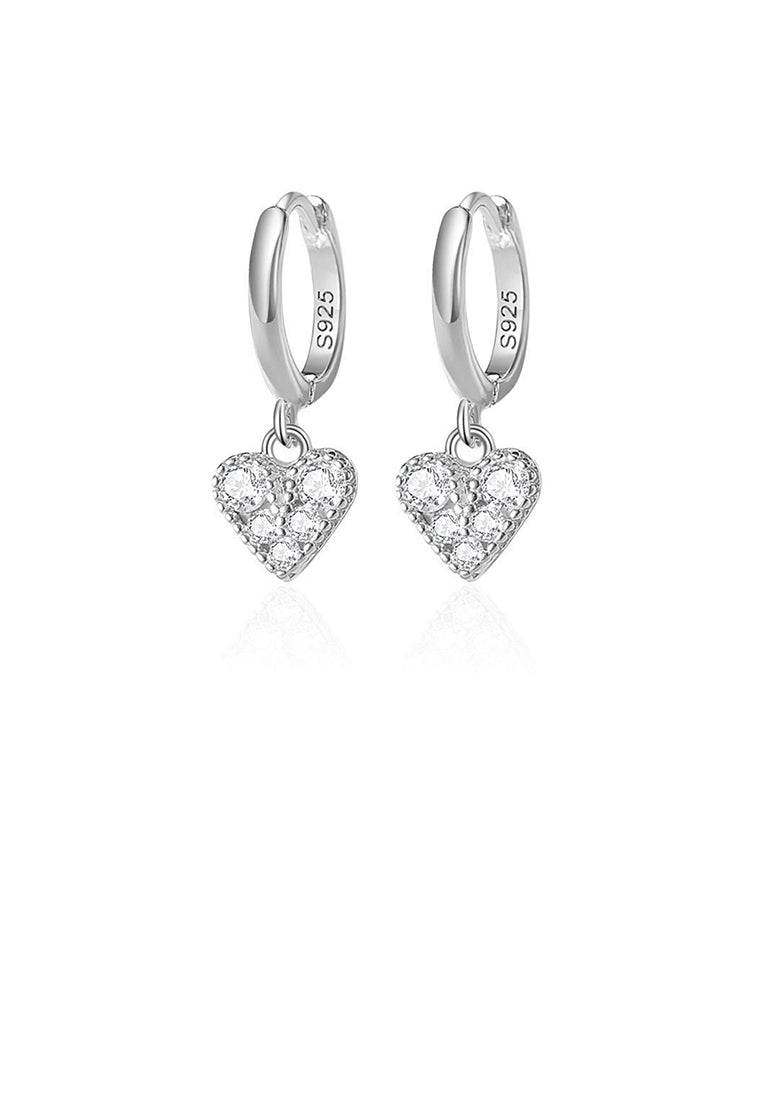925 Sterling Silver Simple Cute Heart Shape Earrings with Cubic Zirconia - Luxurious Look