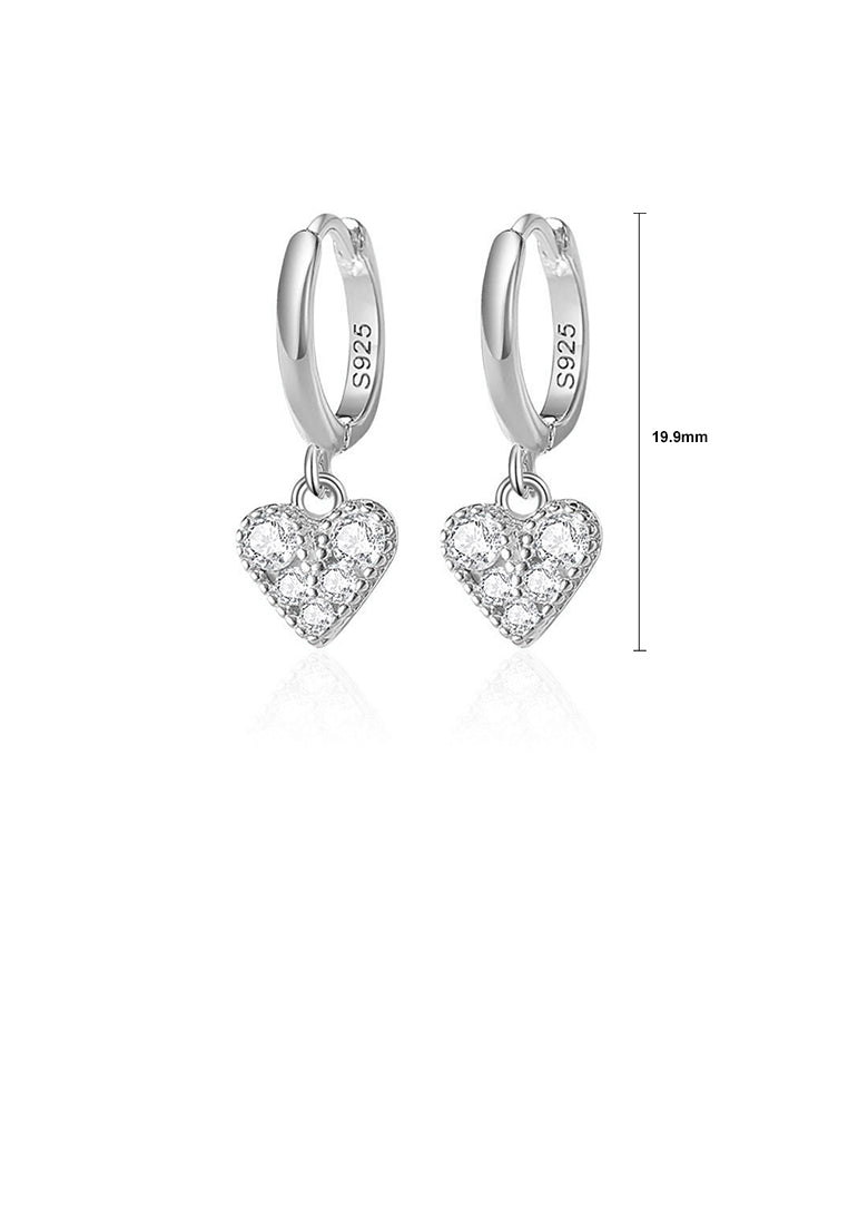 925 Sterling Silver Simple Cute Heart Shape Earrings with Cubic Zirconia - Luxurious Look