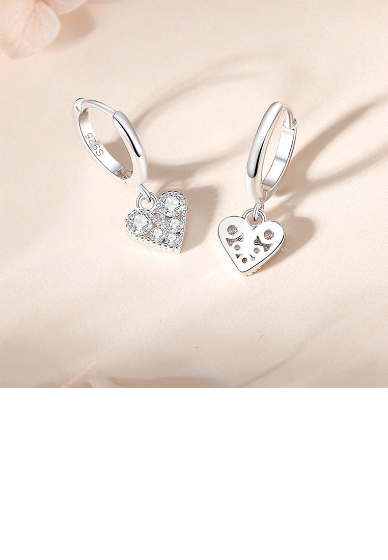 925 Sterling Silver Simple Cute Heart Shape Earrings with Cubic Zirconia - Luxurious Look
