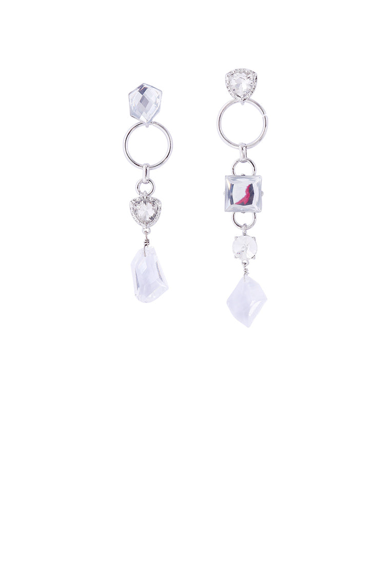 Fashion Temperament Irregular Geometric White Cubic Zirconia Tassel Asymmetric Earrings - Luxurious Look