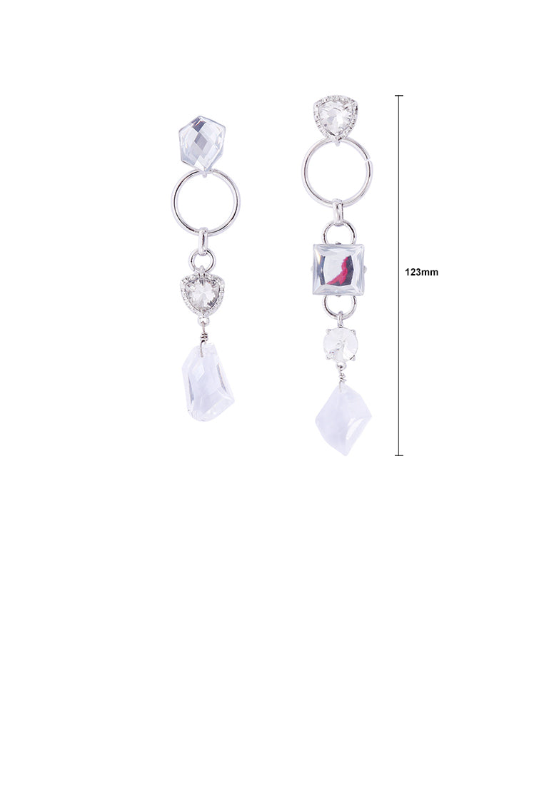 Fashion Temperament Irregular Geometric White Cubic Zirconia Tassel Asymmetric Earrings - Luxurious Look