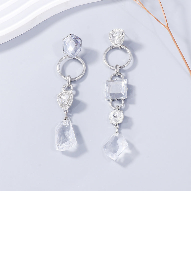 Fashion Temperament Irregular Geometric White Cubic Zirconia Tassel Asymmetric Earrings - Luxurious Look