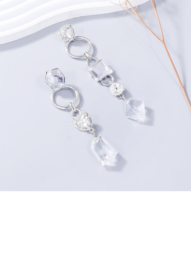 Fashion Temperament Irregular Geometric White Cubic Zirconia Tassel Asymmetric Earrings - Luxurious Look