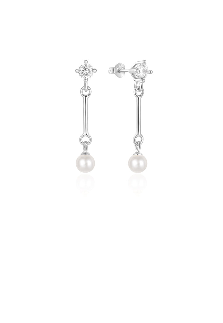 925 Sterling Silver Simple Temperament Geometric Tassel Imitation Pearl Earrings with Cubic Zirconia - Luxurious Look