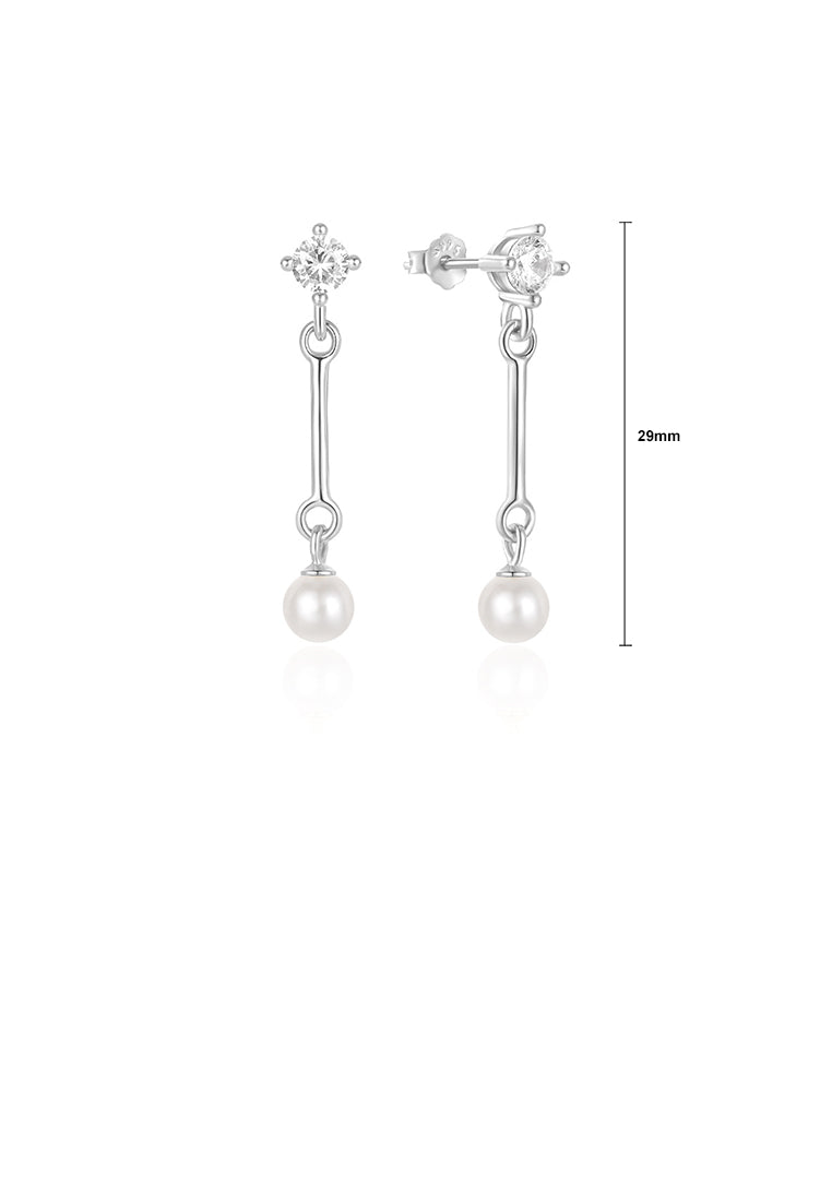 925 Sterling Silver Simple Temperament Geometric Tassel Imitation Pearl Earrings with Cubic Zirconia - Luxurious Look