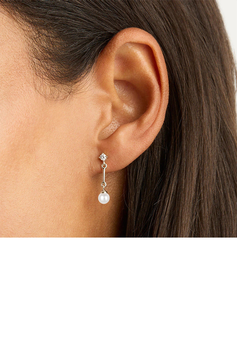 925 Sterling Silver Simple Temperament Geometric Tassel Imitation Pearl Earrings with Cubic Zirconia - Luxurious Look