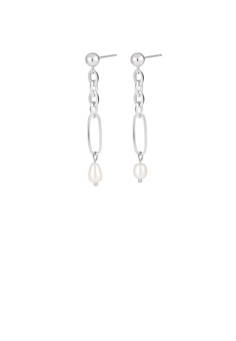 925 Sterling Silver Fashion Temperament Geometric Tassel Freshwater Pearl Earrings - Luxurious Look