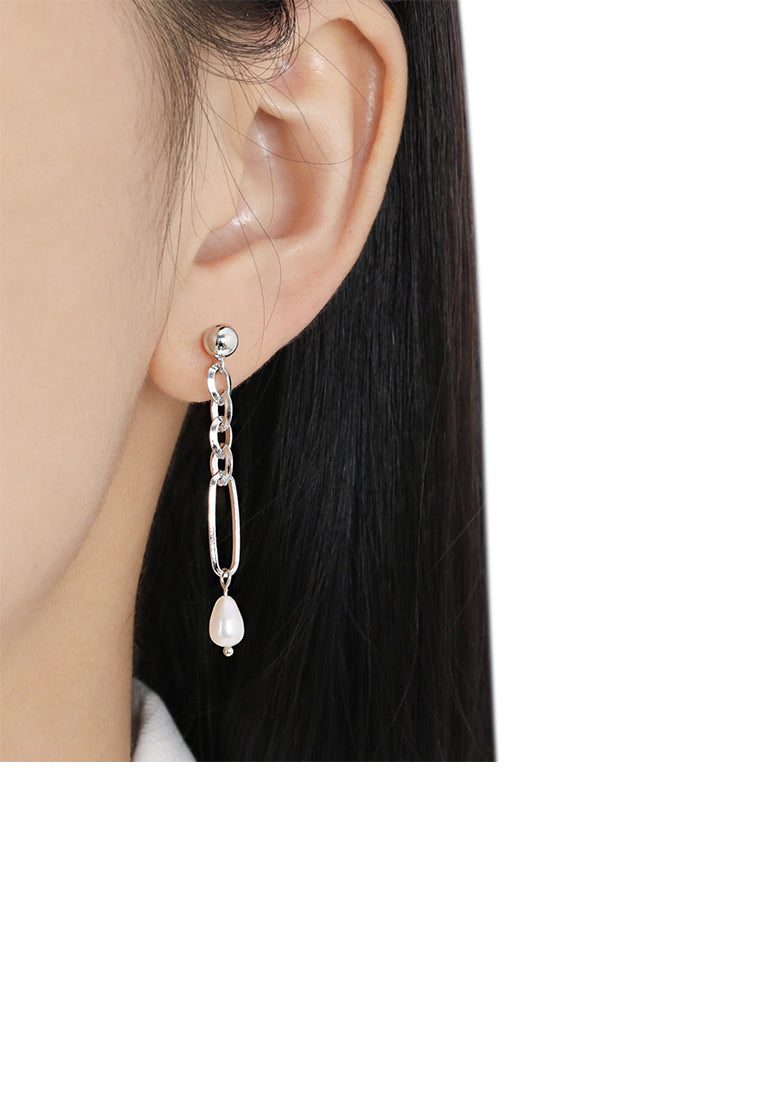 925 Sterling Silver Fashion Temperament Geometric Tassel Freshwater Pearl Earrings - Luxurious Look