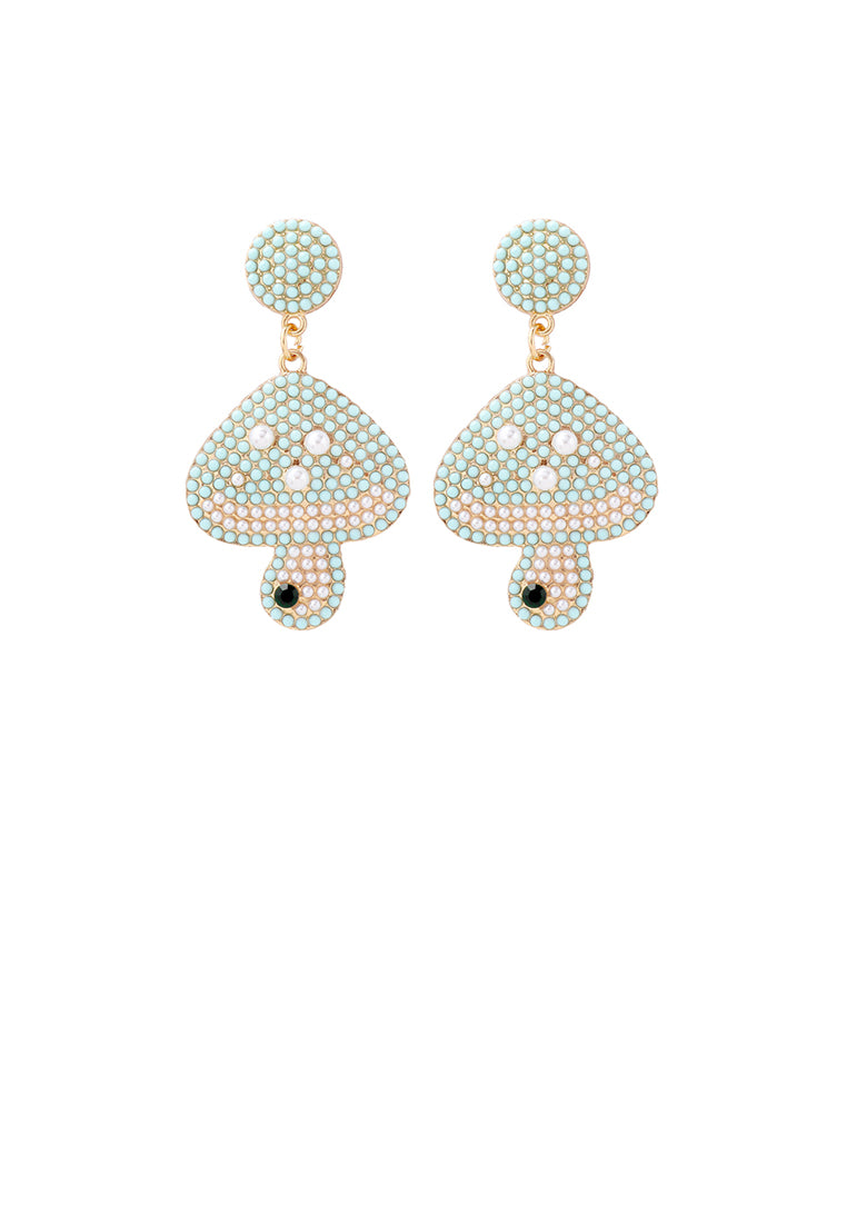 Fashion and Cute Plated Gold Mushroom Blue Ball Earrings