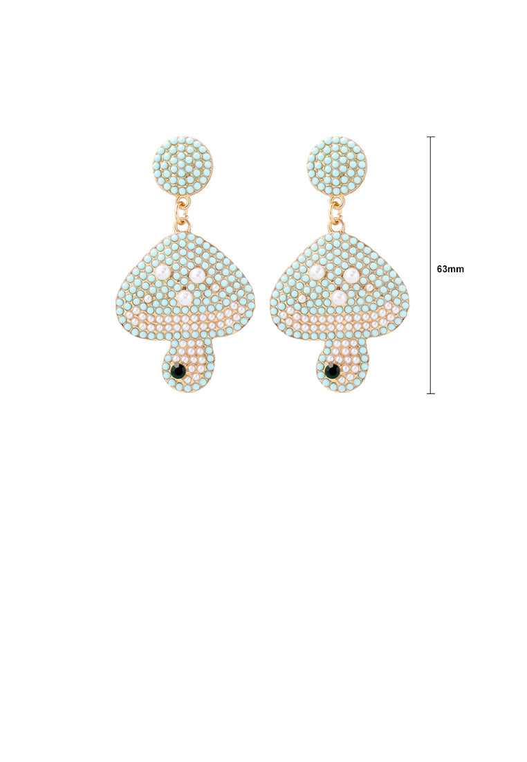 Fashion and Cute Plated Gold Mushroom Blue Ball Earrings